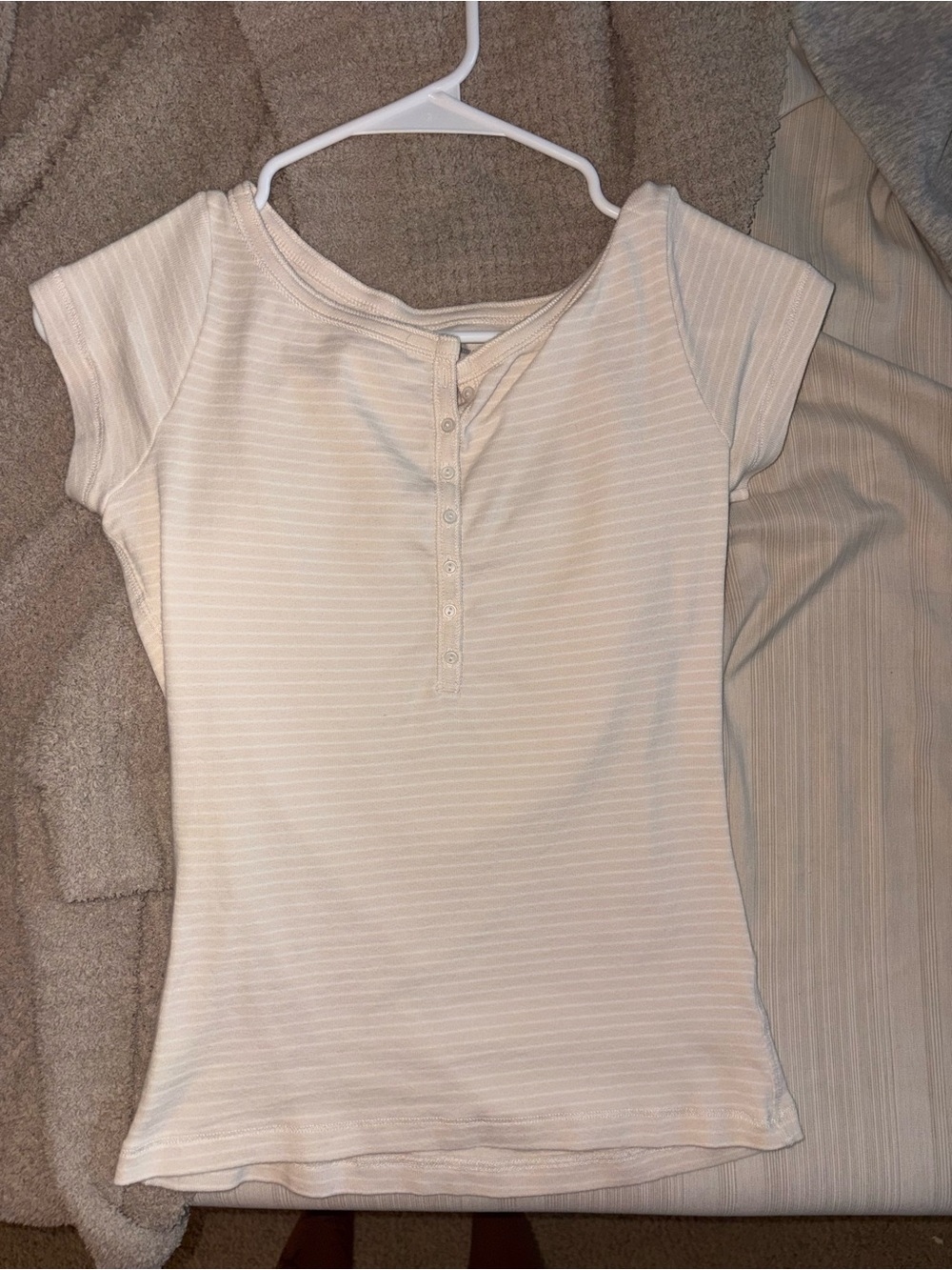 Brandy Melville Light Cream Striped Henley Tee